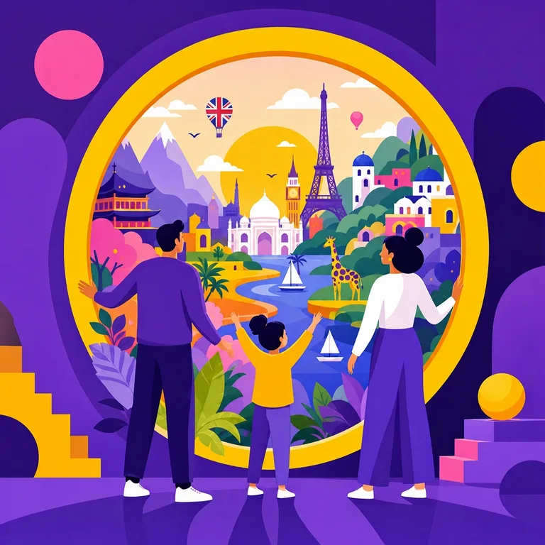 Familie explorând lumea